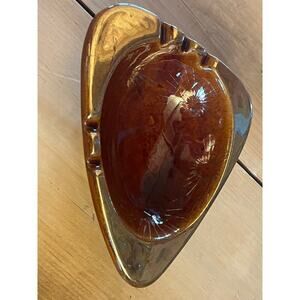 Vintage Ceramic Ashtray. MCM. Art Deco. Gold/Brown. Bar decor. Marked USA